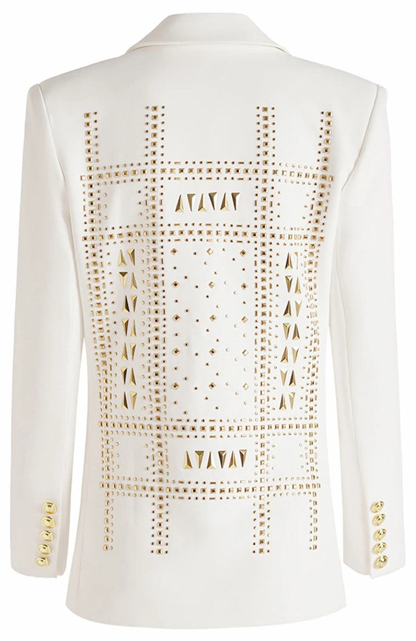Long Sleeve Studded Blazer White