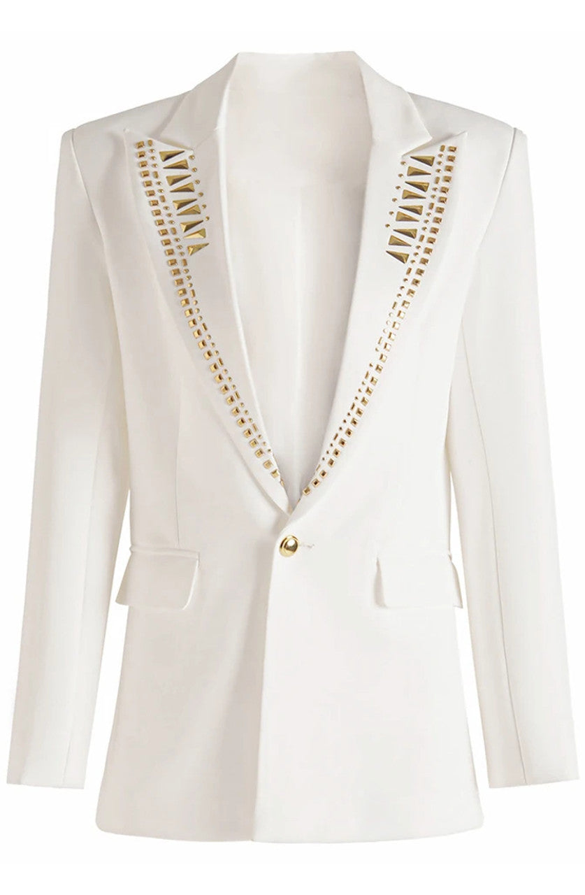 Long Sleeve Studded Blazer White