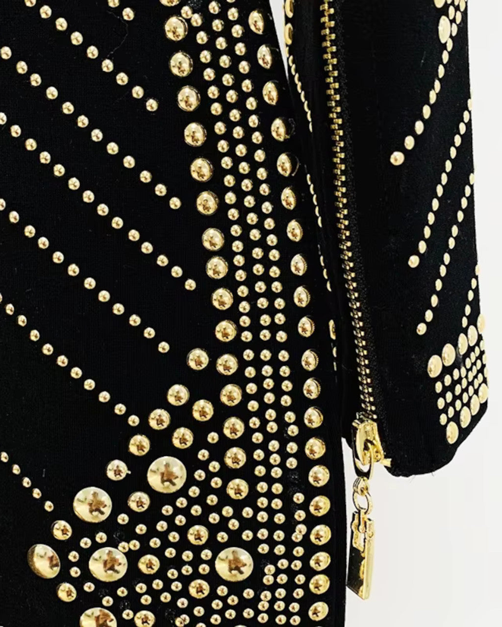 Long Sleeve Studded Dress Black Gold