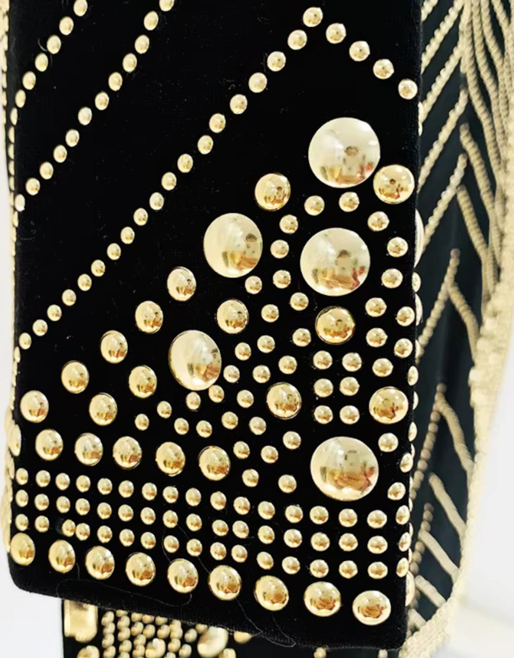 Long Sleeve Studded Dress Black Gold