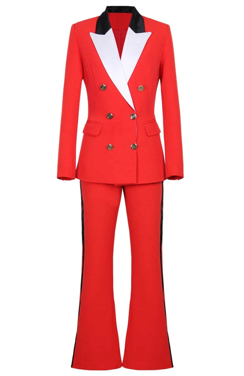 Long Sleeve Suit Red Black White