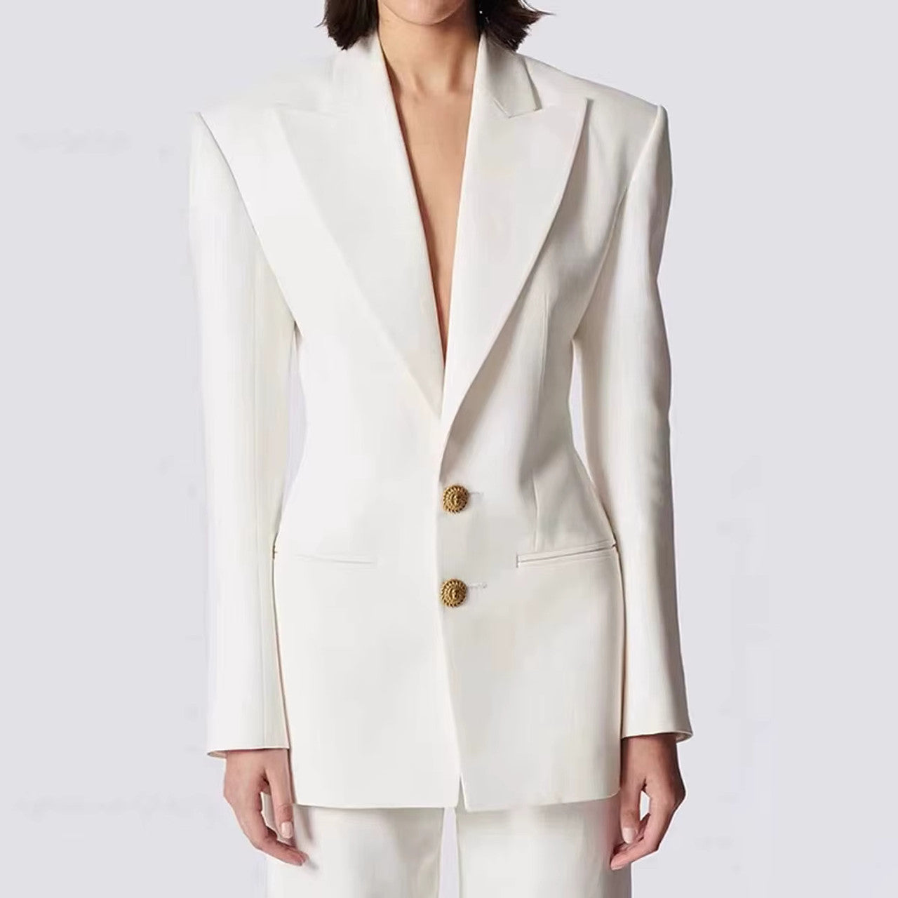 Long Sleeve Two Button Blazer White