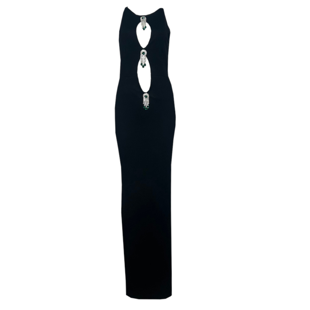 Crystal Cut Out Detail Maxi Dress Black HV2119