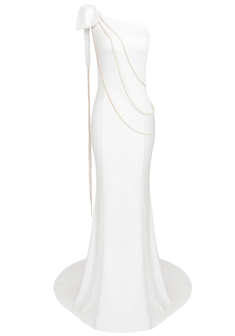 One Shoulder Chain Detail Maxi Dress White