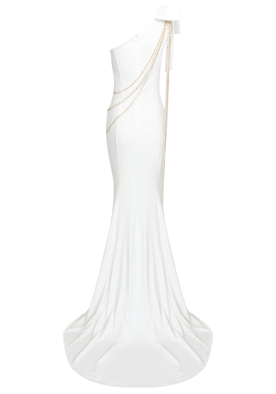 One Shoulder Chain Detail Maxi Dress White