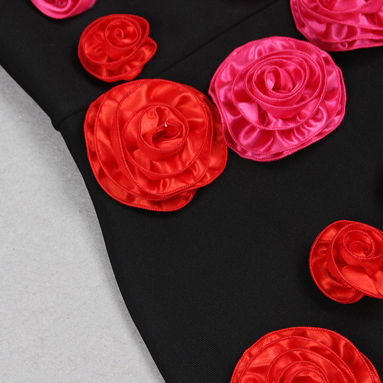 One Shoulder Rose Detail Midi Dress Black HV1094