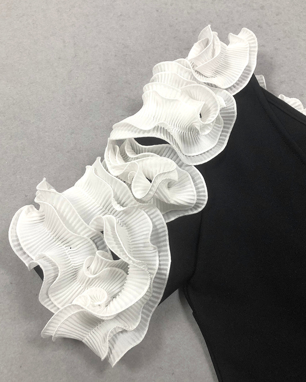 One Shoulder Pleated Ruffle Maxi Dress Black White
