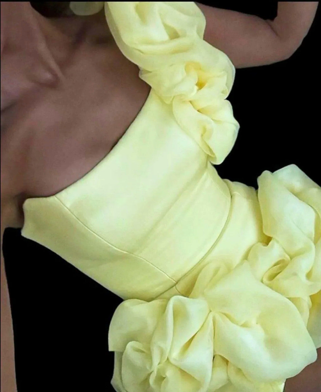 One Shoulder Puff Dress Yellow