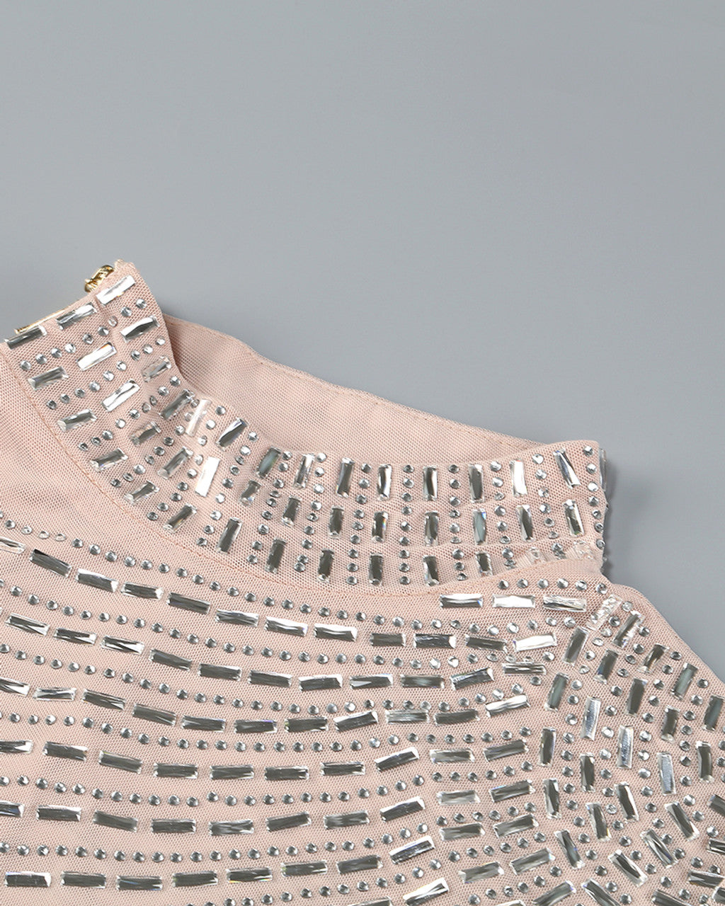 One Sleeve Embellished Mesh Maxi Dress Nude HV2100