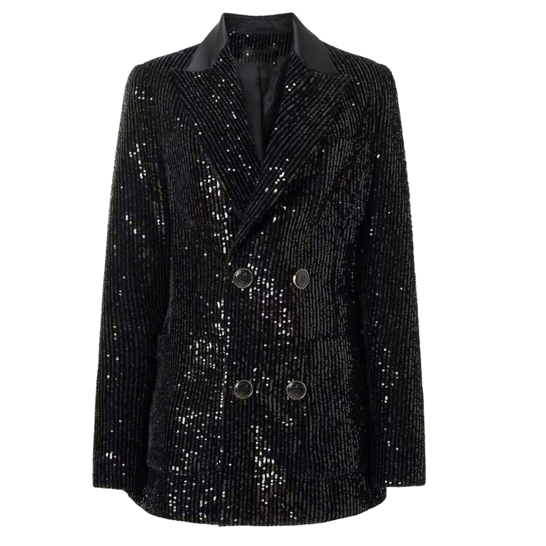 Long Sleeve Sequined Blazer Black