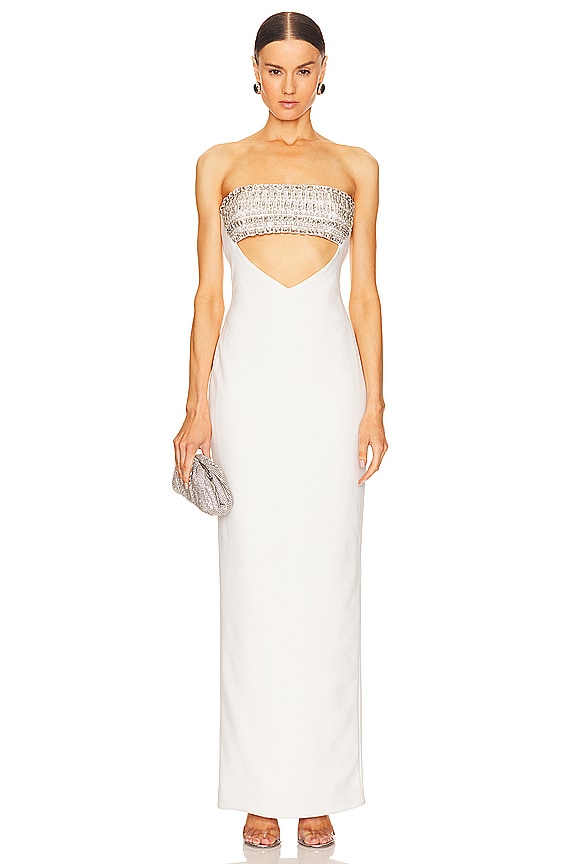 Strapless Crystal Cut Out Maxi Dress White