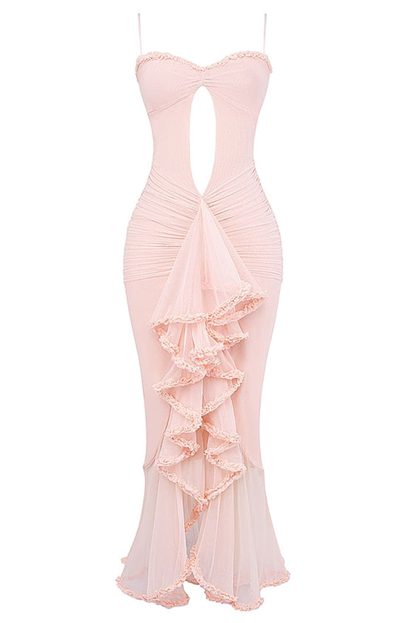 Ruffle Ruched Midi Dress Pink