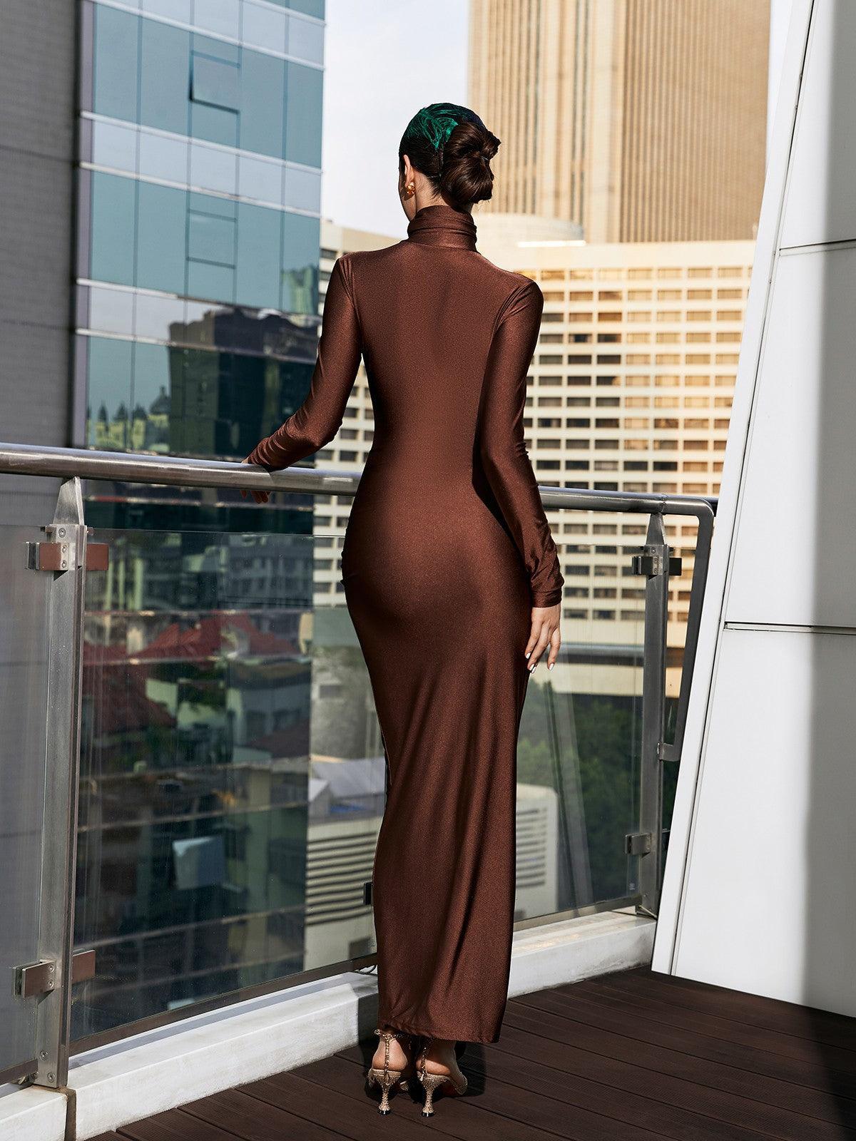 Long Sleeve Ruched Detail Maxi Dress