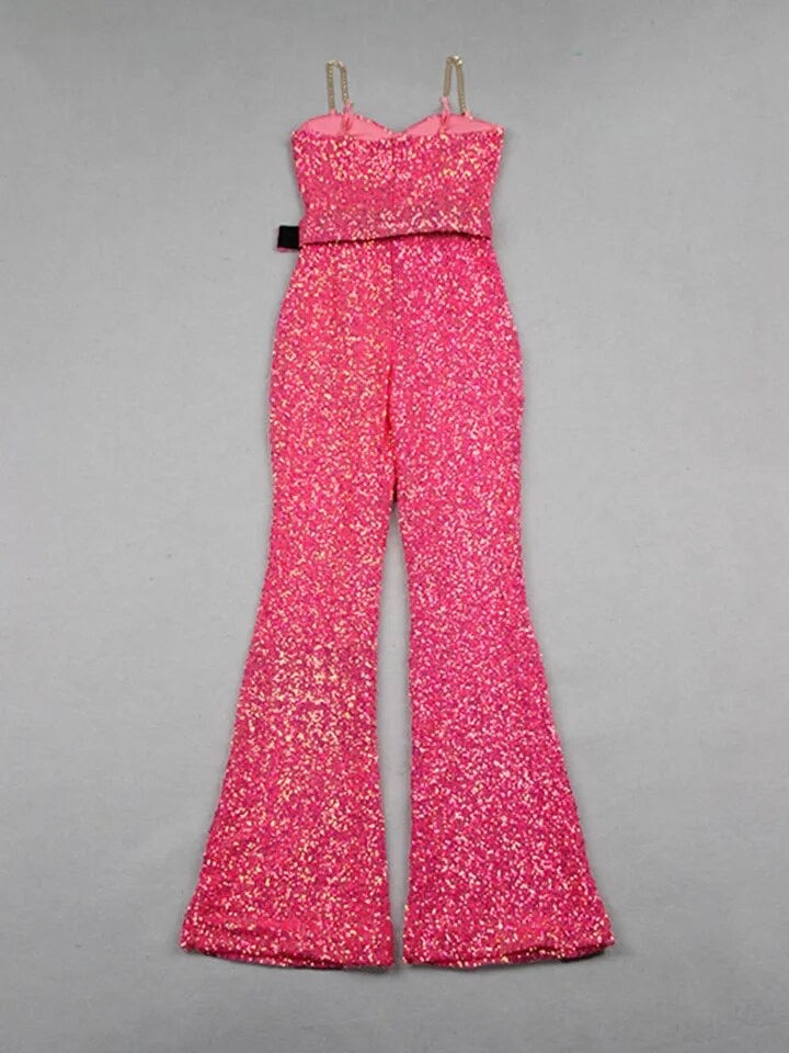 Belt Detail Sequin Jumpsuit Hot HV9977