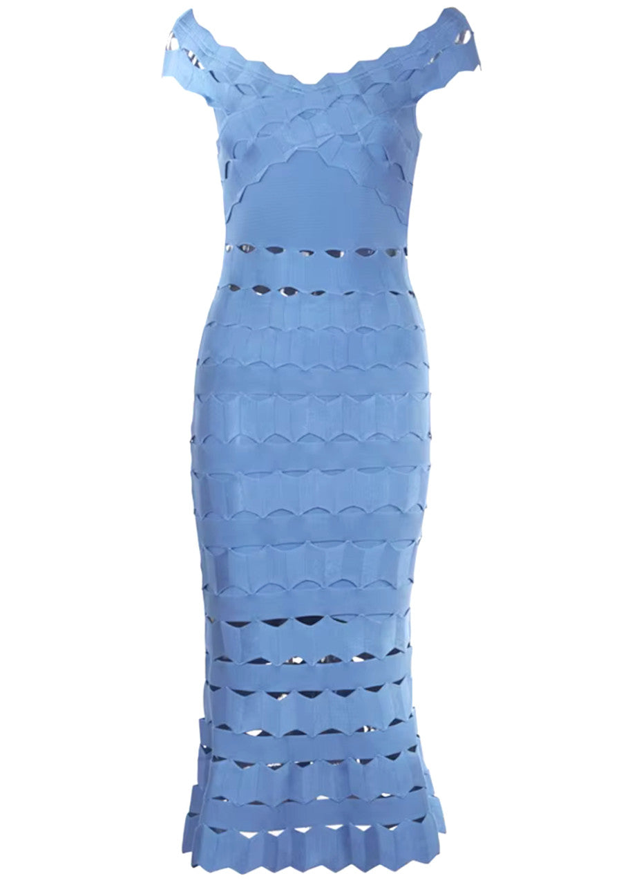 Scalloped Fluted Midi Dress