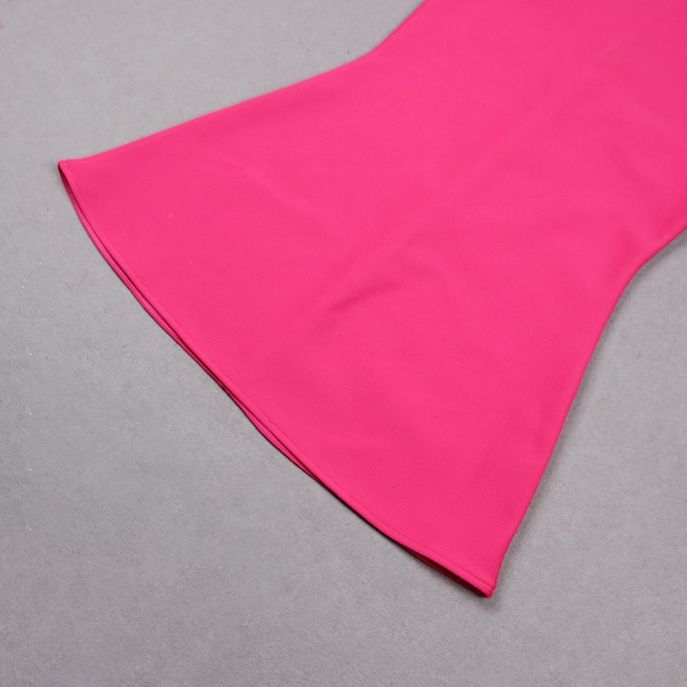 Feather Ribbed Mermaid Midi Dress Hot Pink HV9273