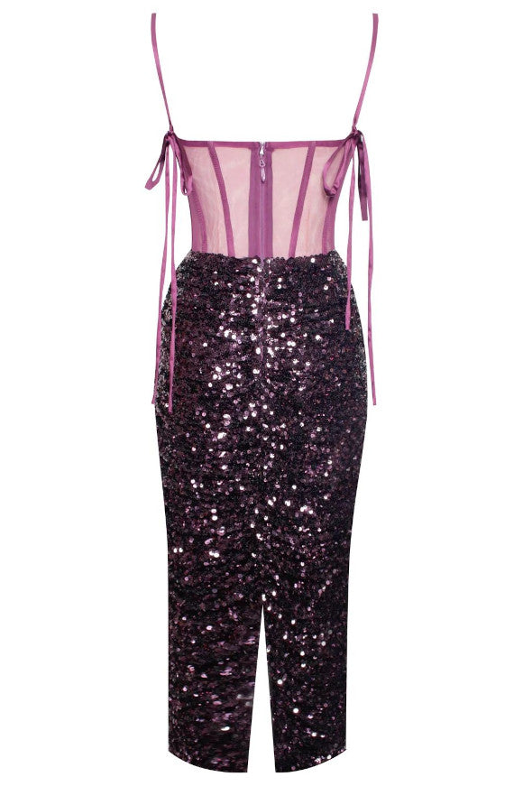 Sequin Bustier Draped Midi Dress HV9306