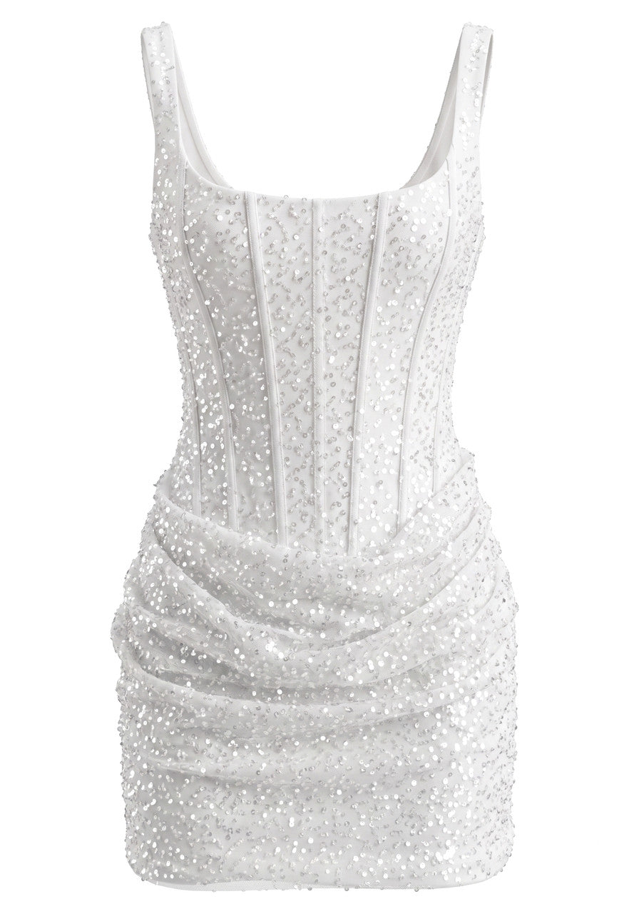 Sequin Draped Corset Dress White HV3152