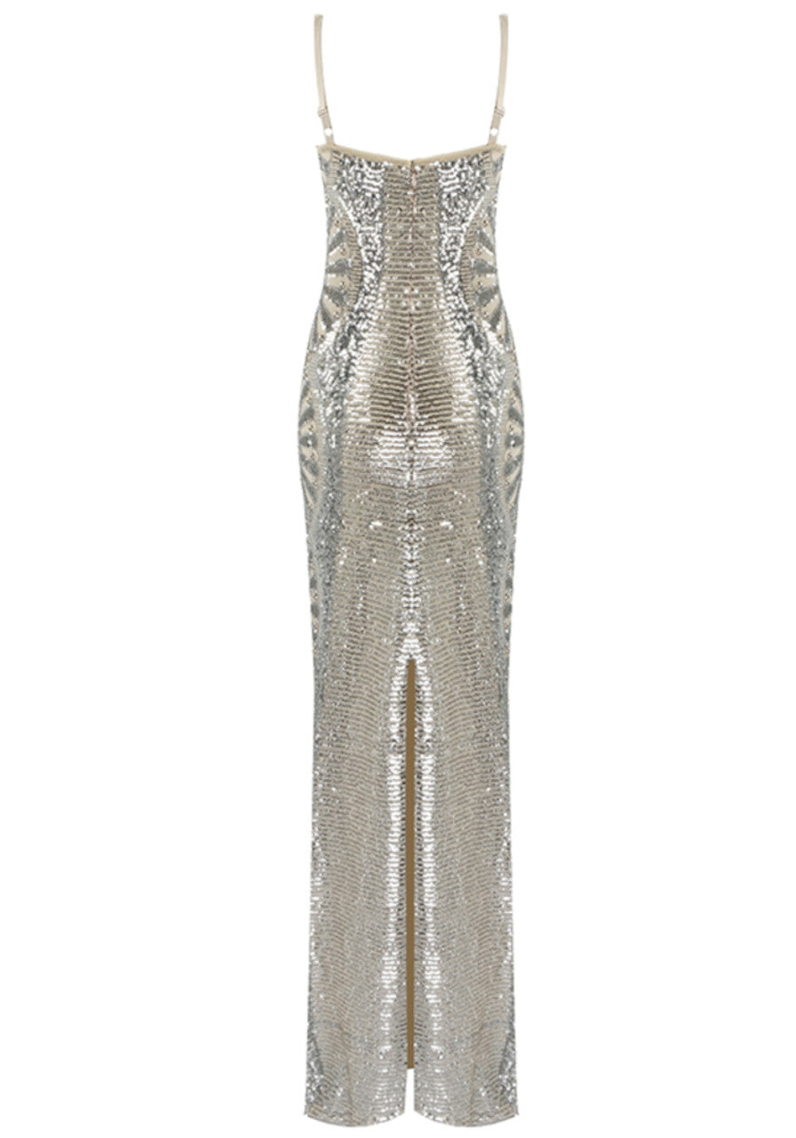 Sequin Maxi Dress Silver