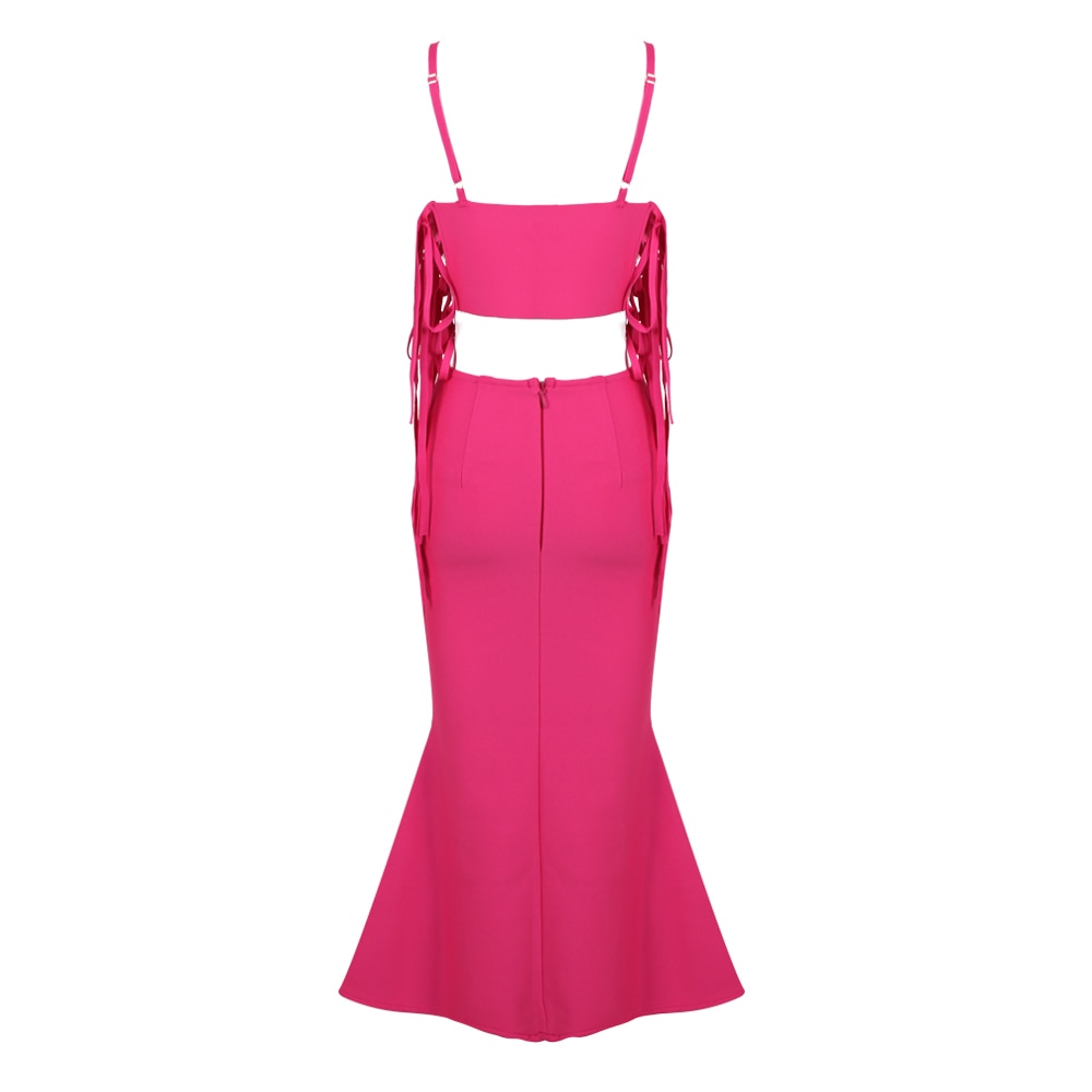 Feather Ribbed Mermaid Midi Dress Hot Pink HV9273