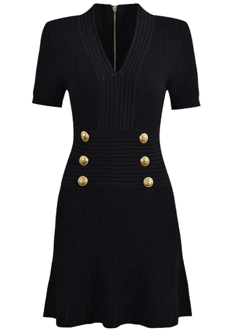 Short Sleeve Fluted Knitted Dress
