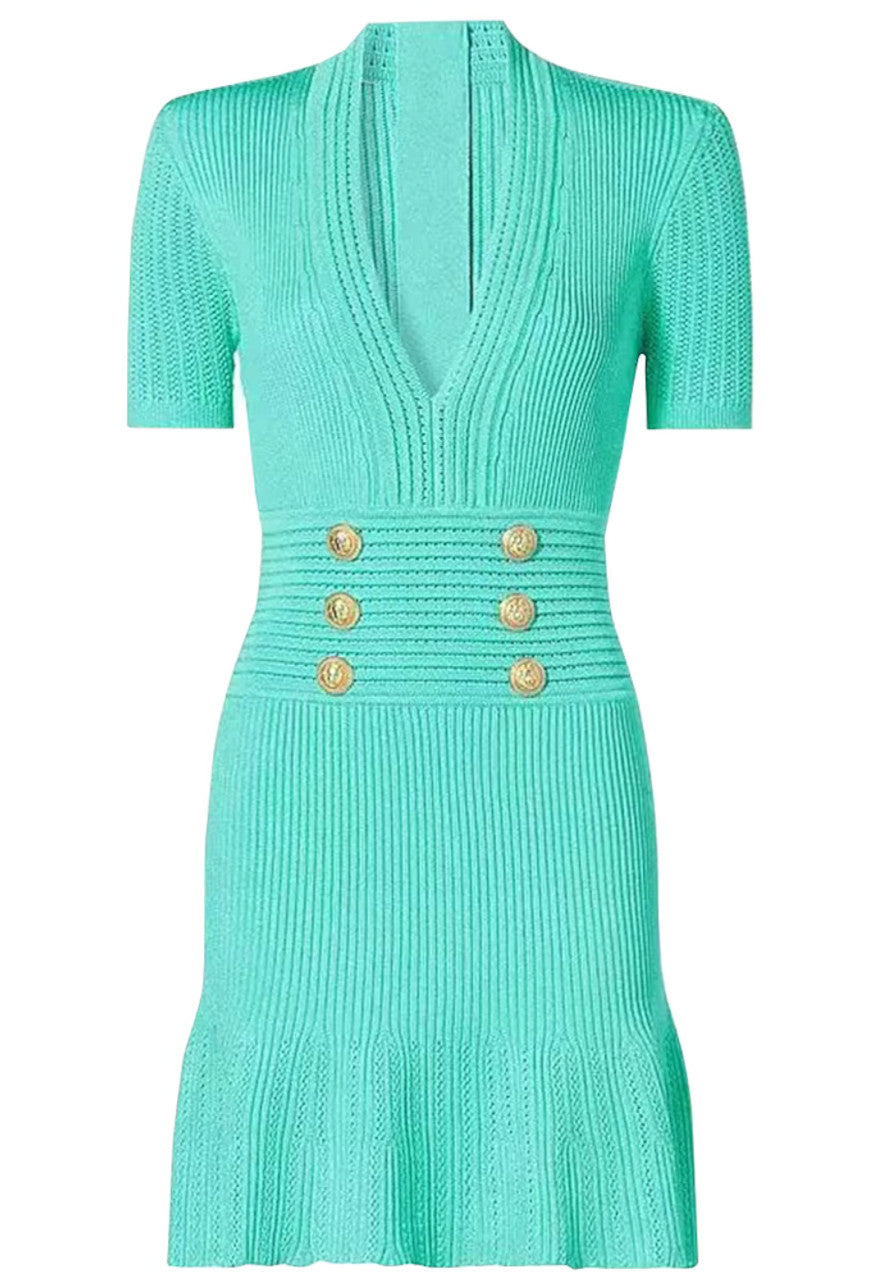 Short Sleeve Fluted Knitted Dress
