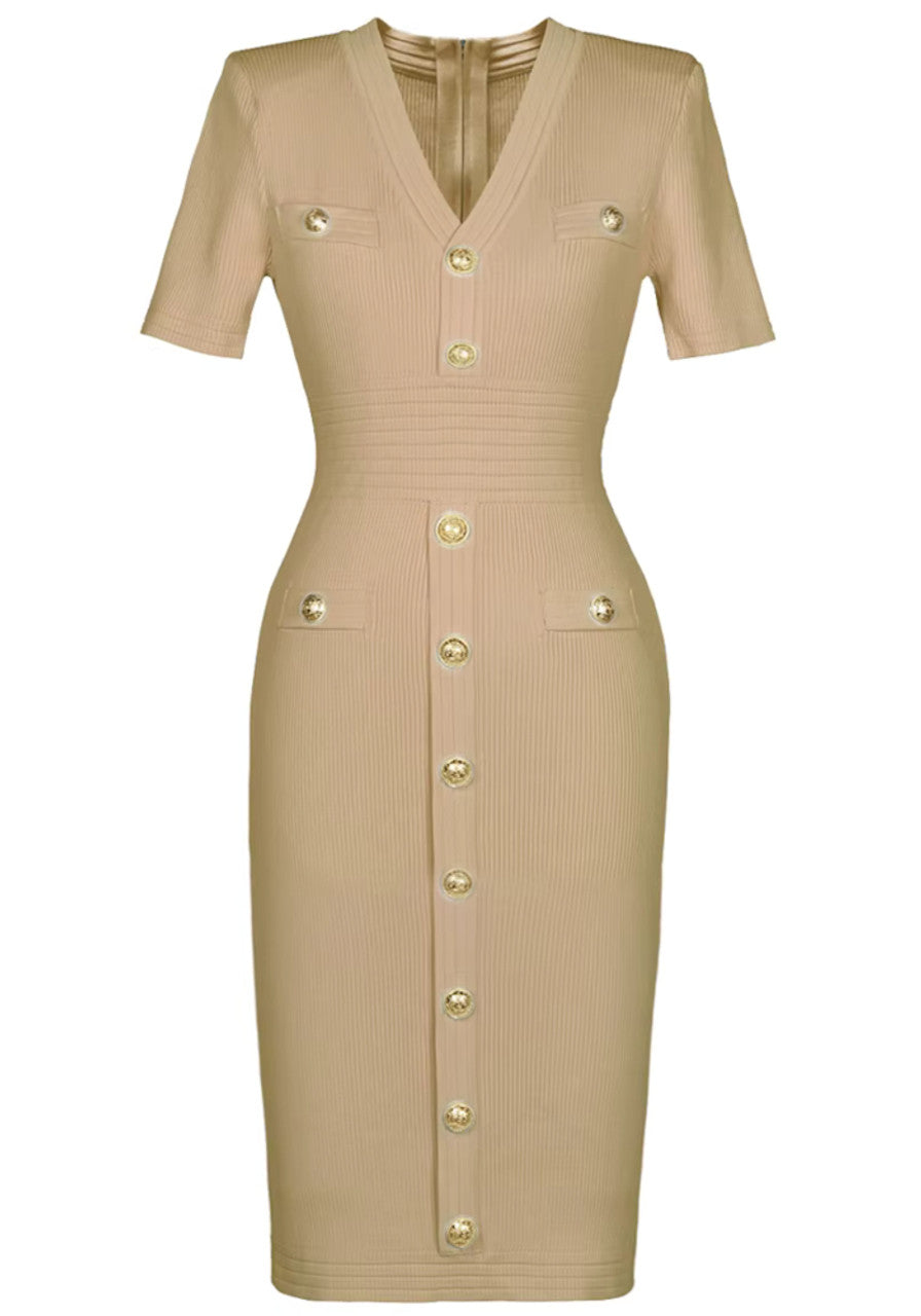 Short Sleeve Ribbed Knitted Dress