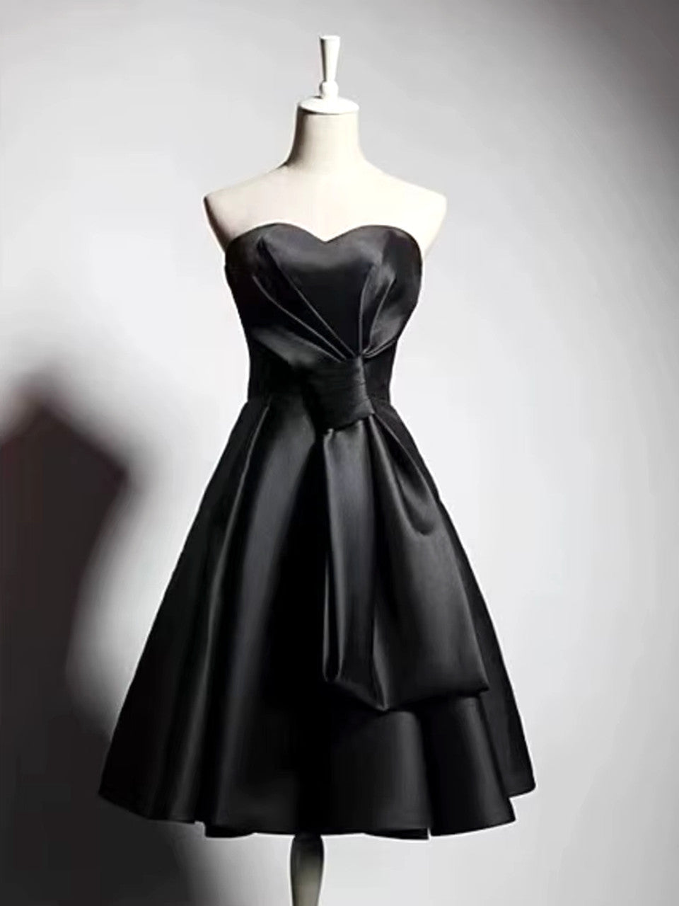 Strapless Bow Detail Corset A Line Dress Black