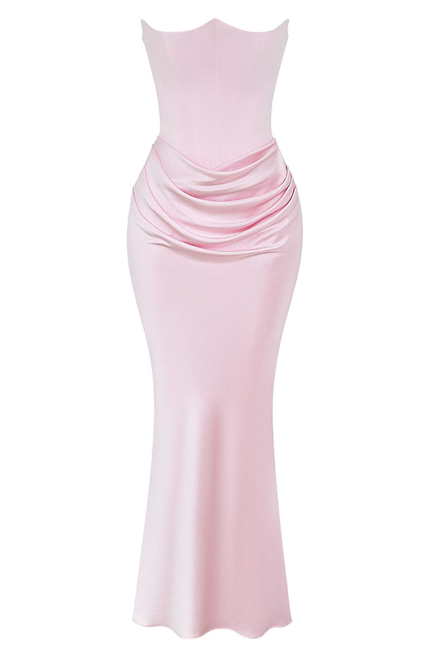 Strapless Corset Draped Maxi Dress