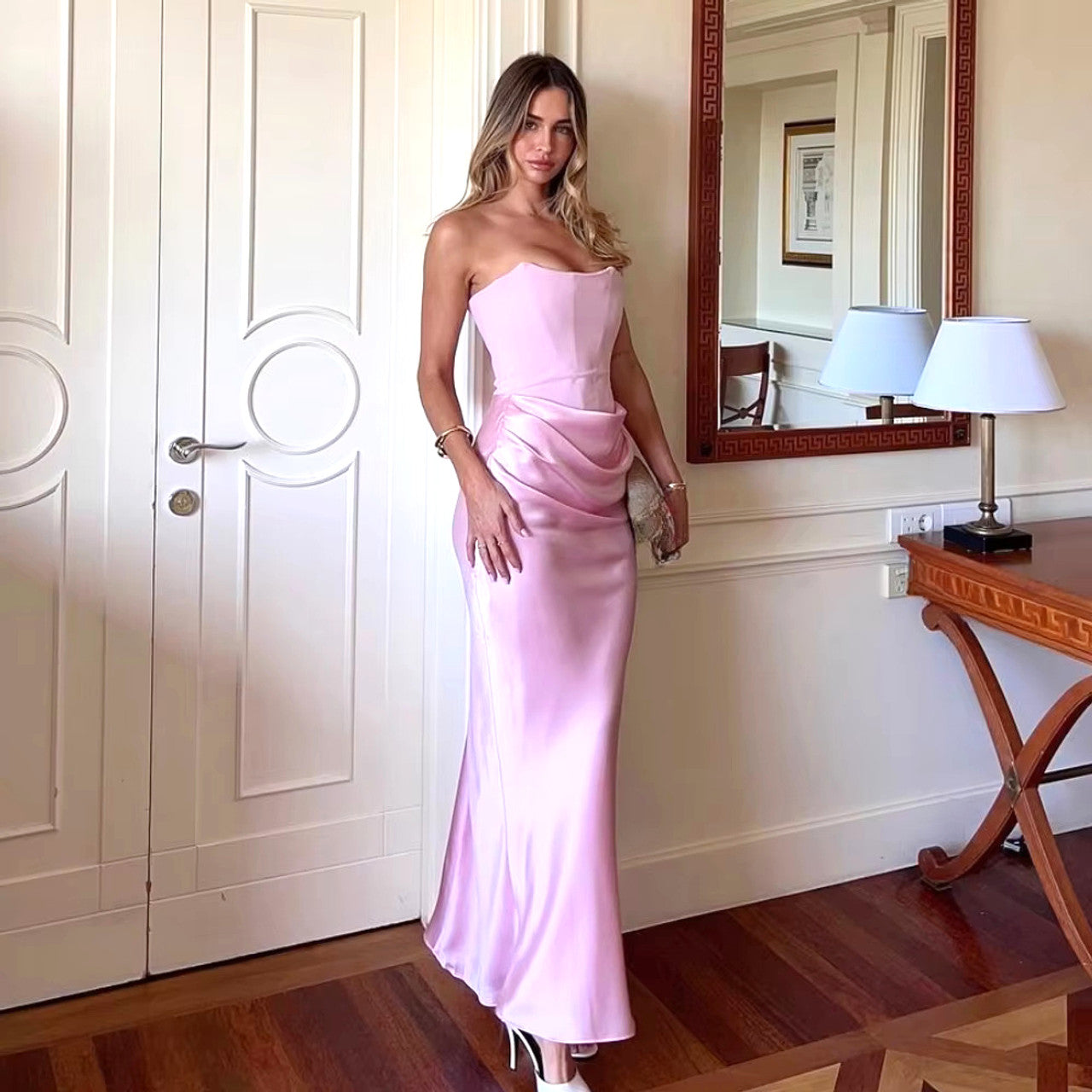 Strapless Corset Draped Maxi Dress
