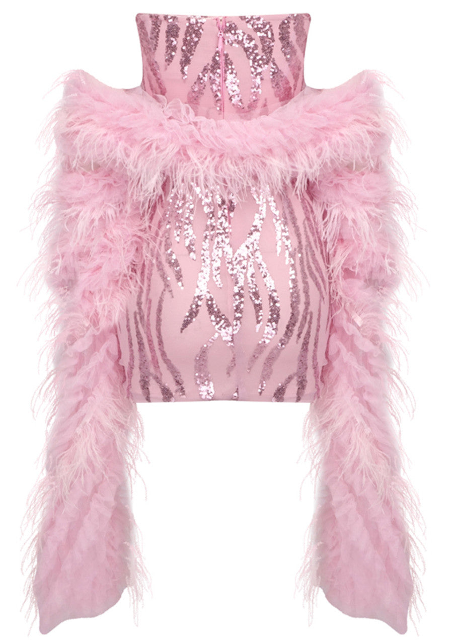 Strapless Crystal Corset Sequin Dress Pink