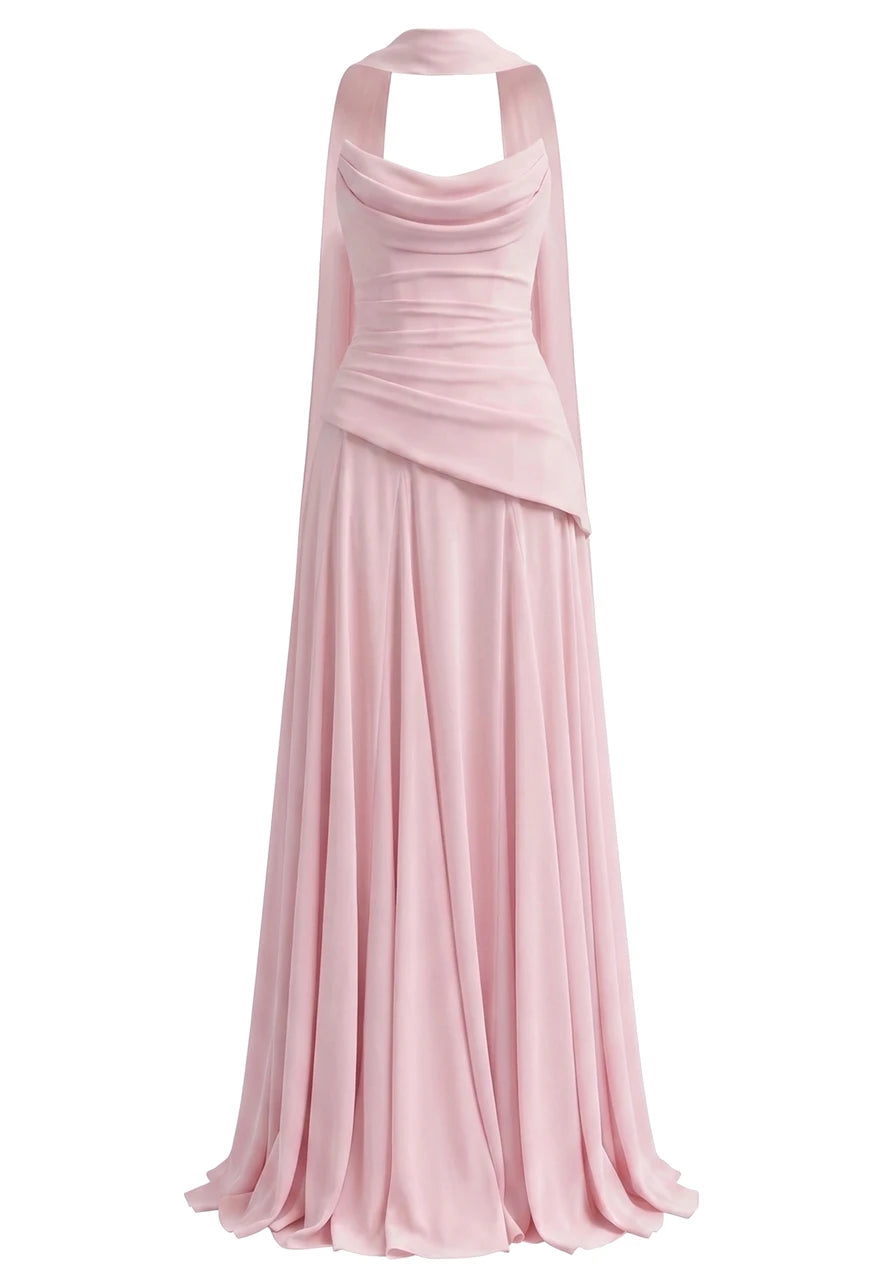 Strapless Draped Corset A Line Maxi Dress HV3184
