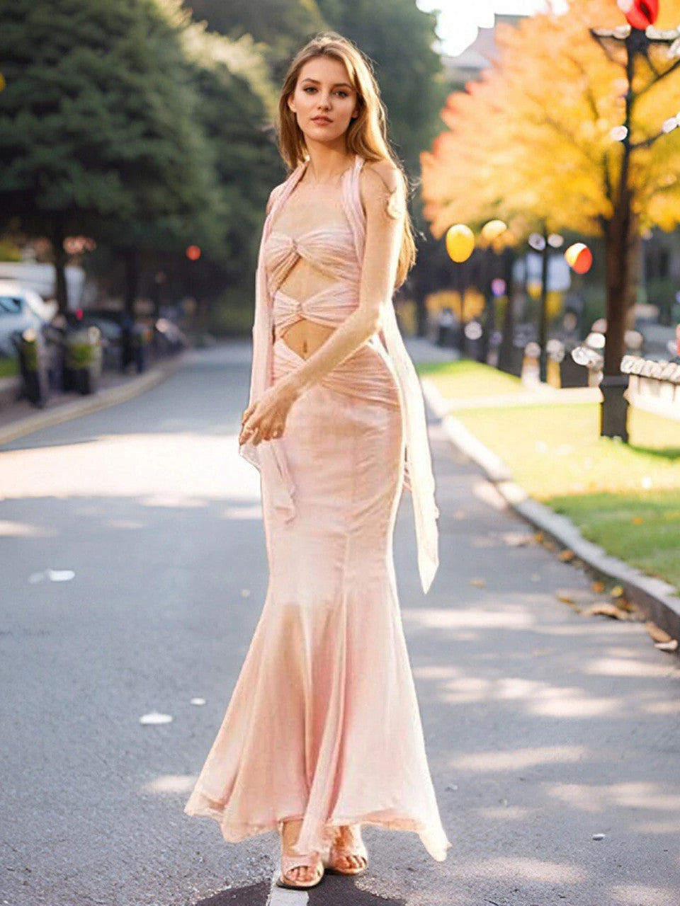 Strapless Draped Maxi Dress Pink