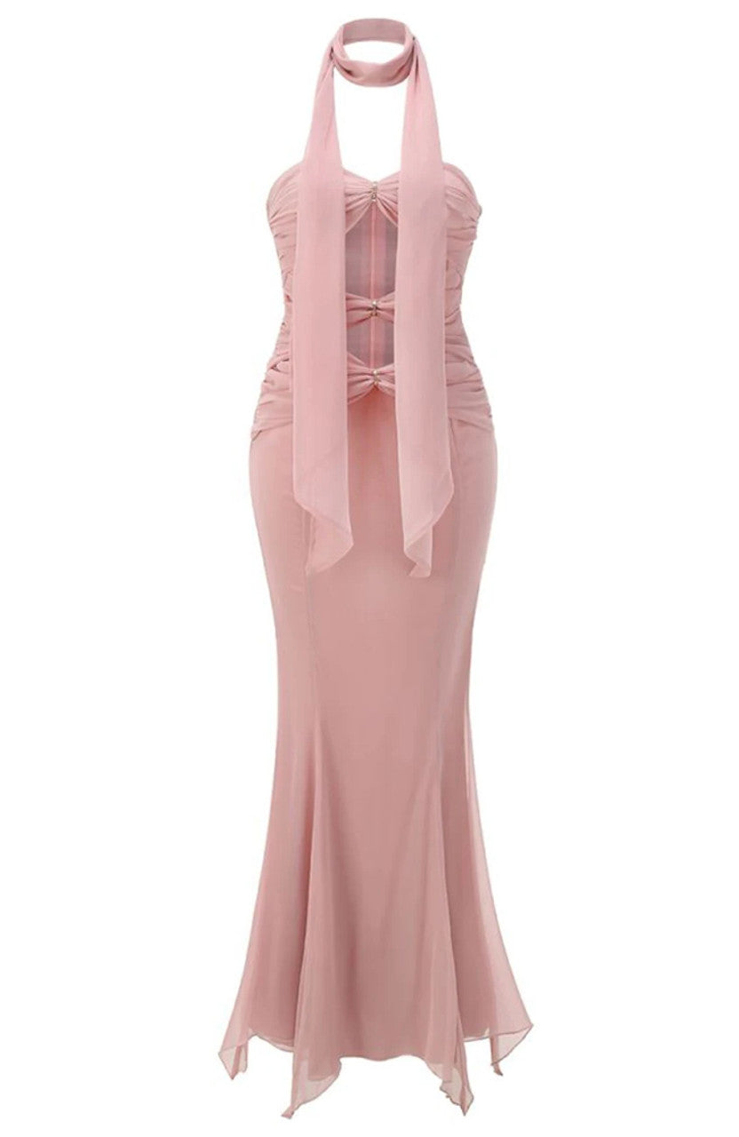 Strapless Draped Maxi Dress Pink