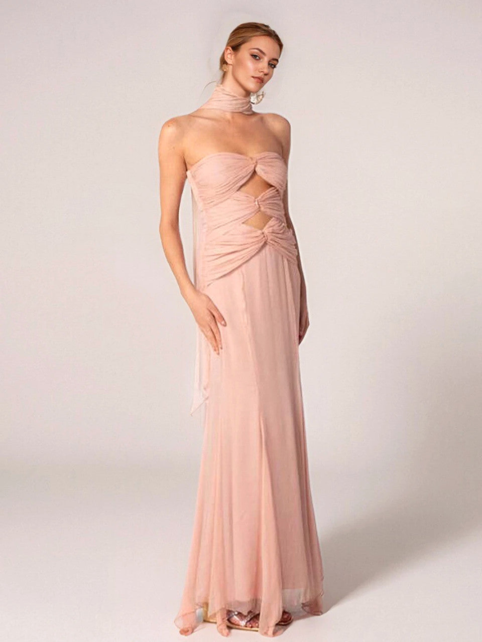 Strapless Draped Maxi Dress Pink