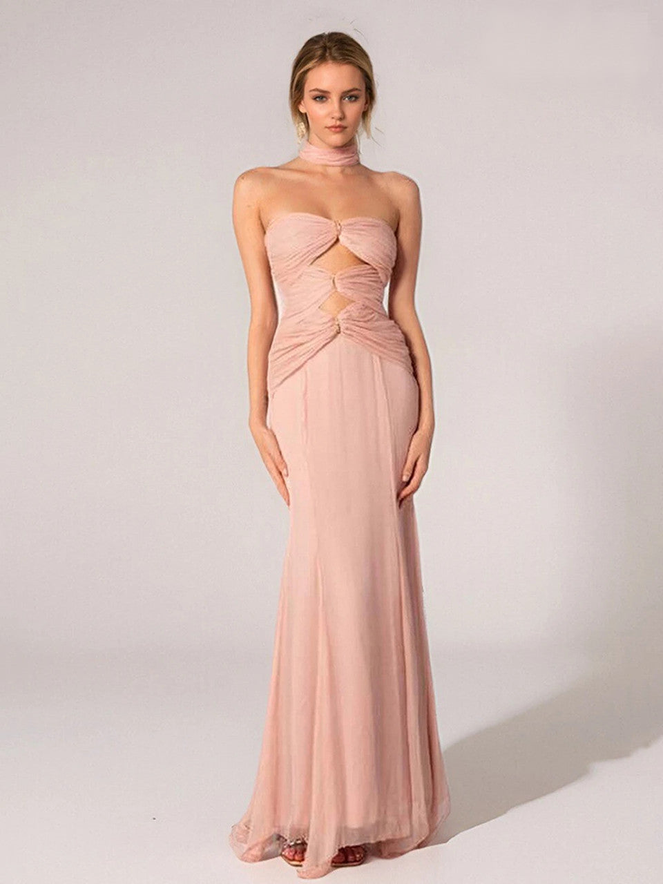 Strapless Draped Maxi Dress Pink