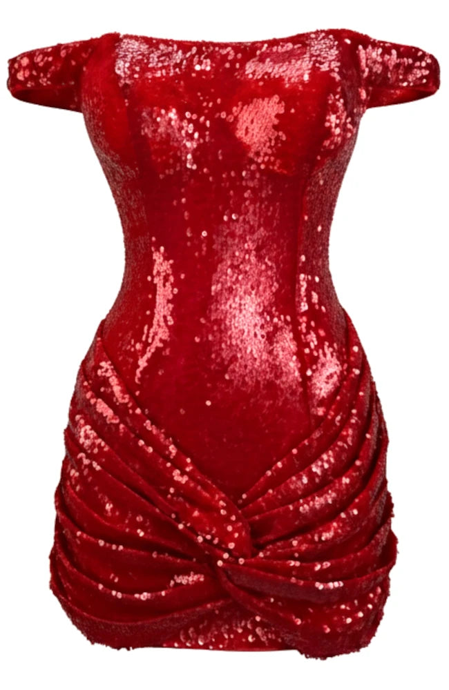 Bardot Draped Sequin Dress Red HV2620