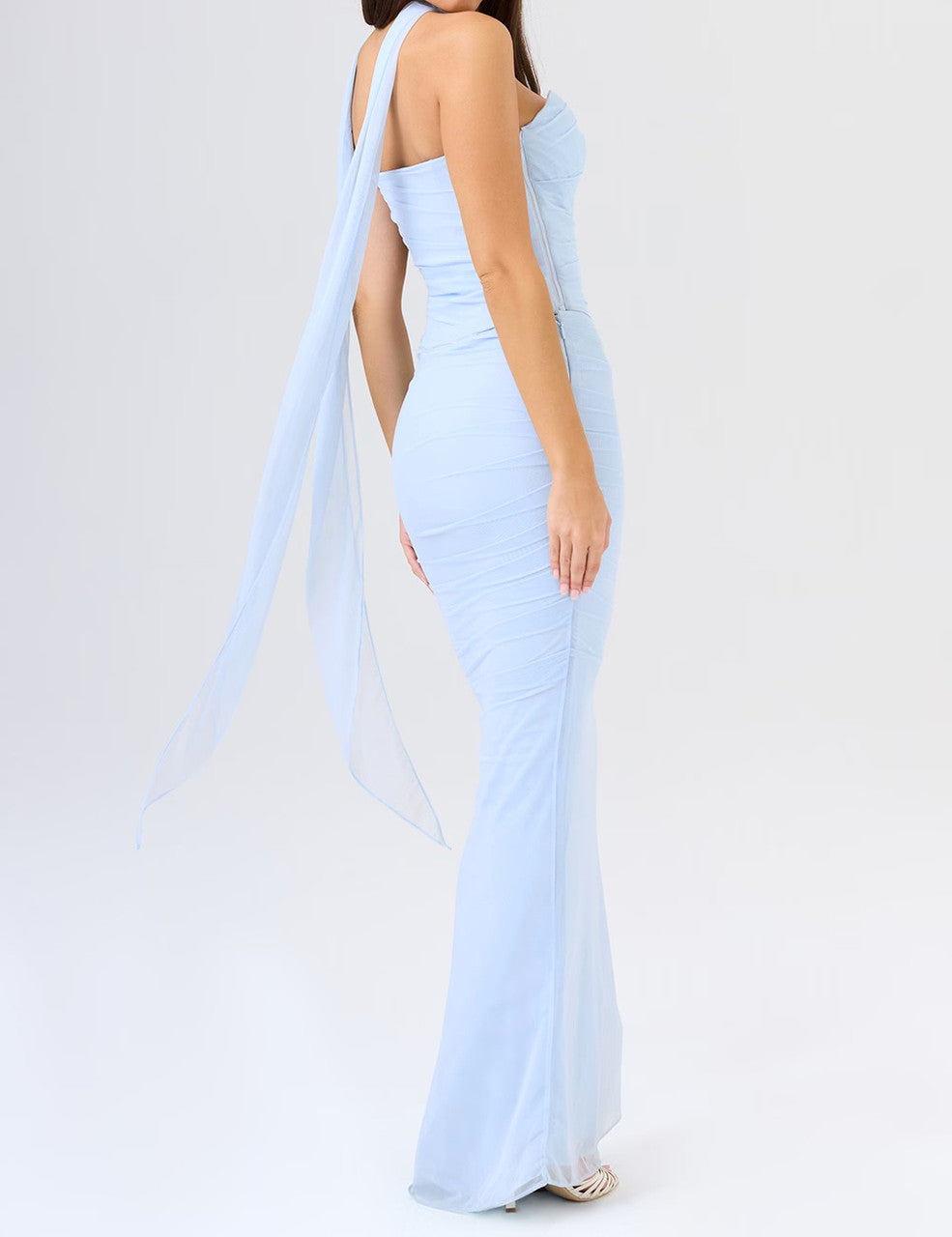 Strapless Draped Two Piece Maxi Dress Blue