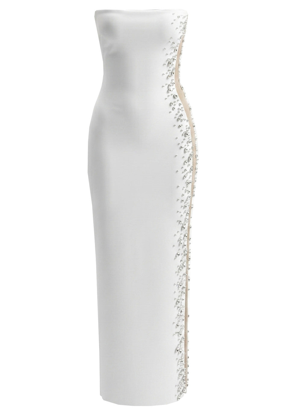 Strapless Embellished Side Maxi Dress White HV2979