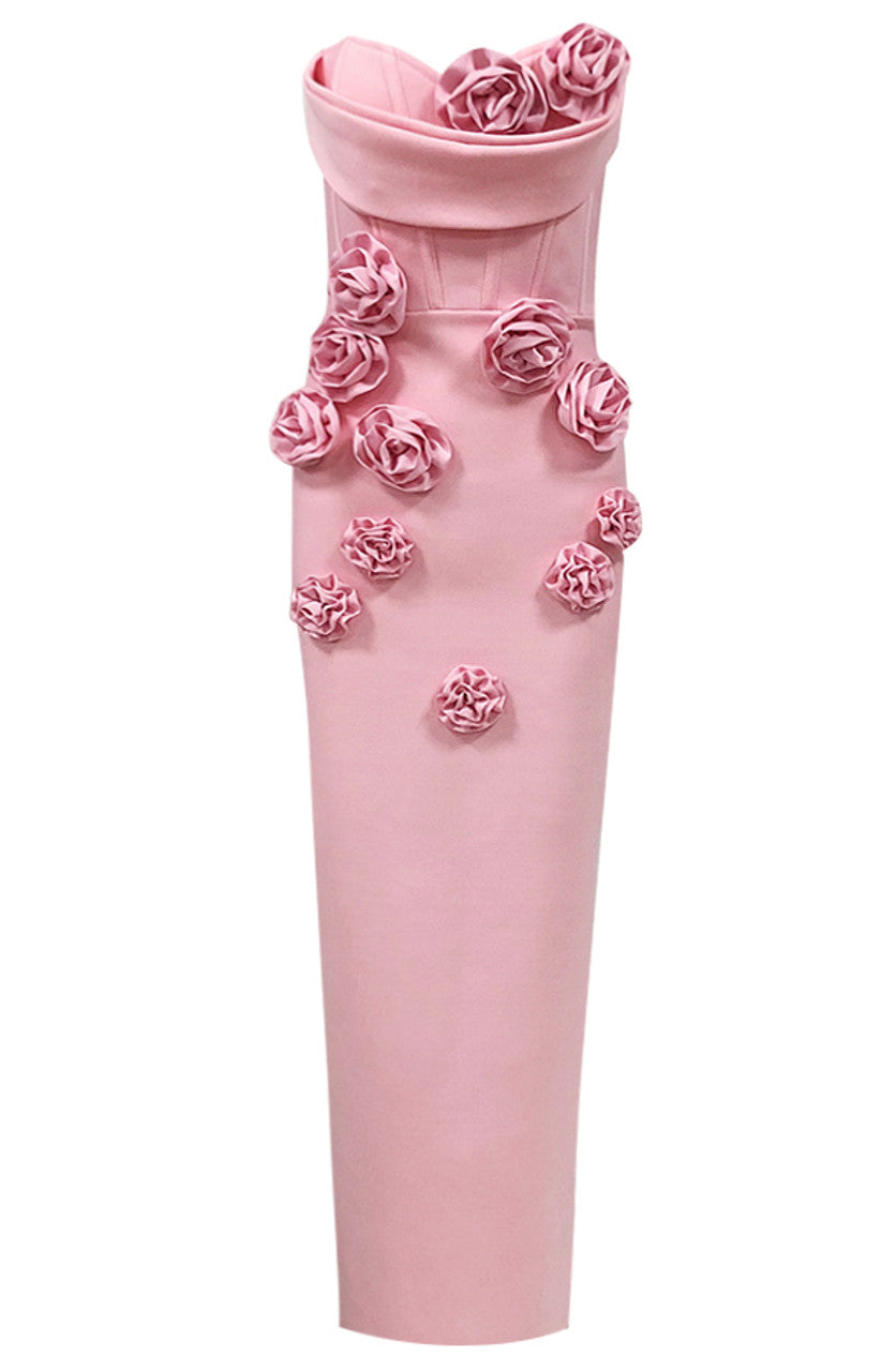 Strapless Floral Corset Maxi Dress