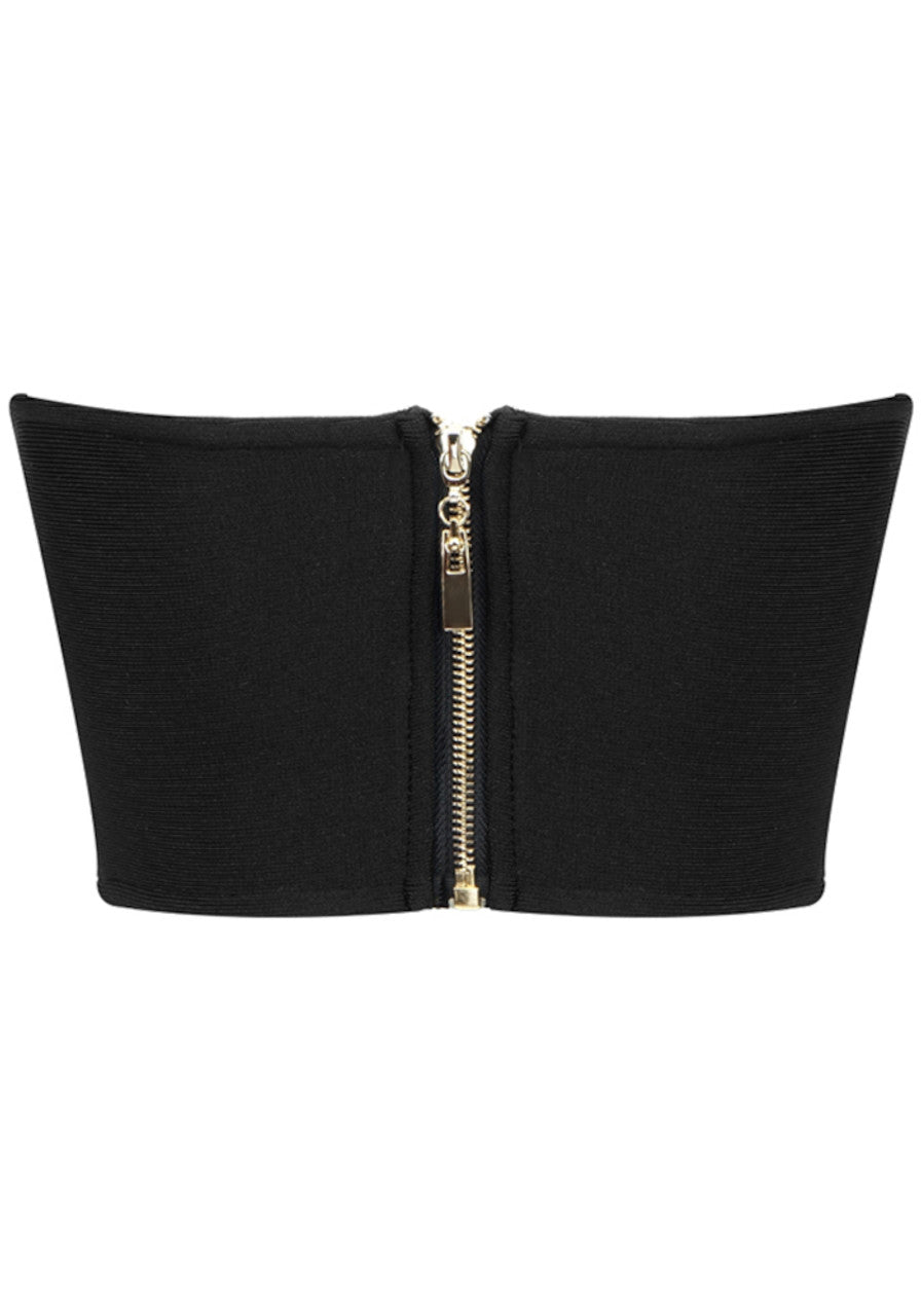 Strapless Floral Crop Top Black