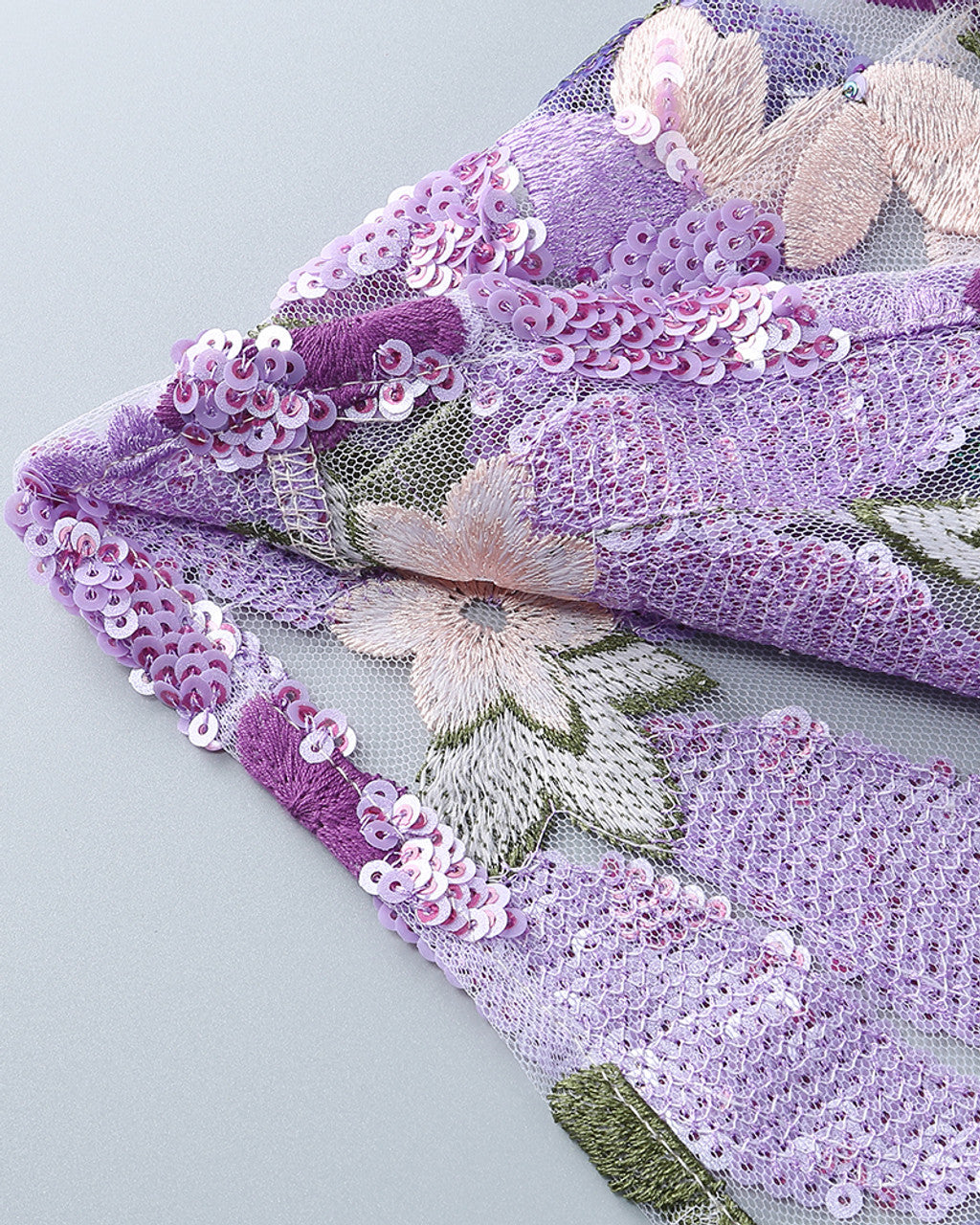 Strapless Floral Sequin Bustier Maxi Dress Lavender HV1373