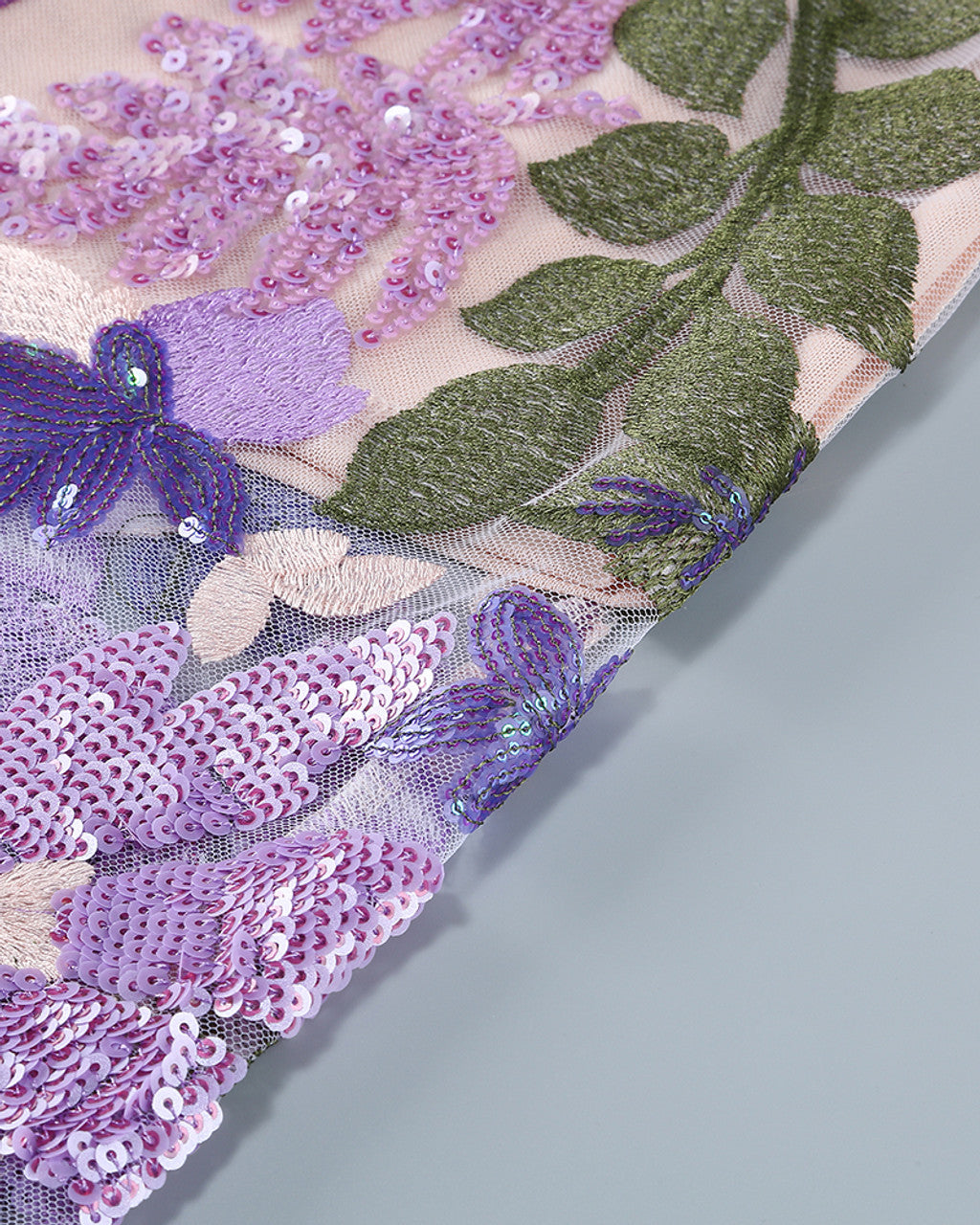 Strapless Floral Sequin Bustier Maxi Dress Lavender HV1373