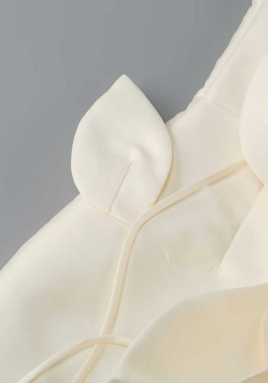 Strapless Flower Detail Corset Midi Dress Ivory