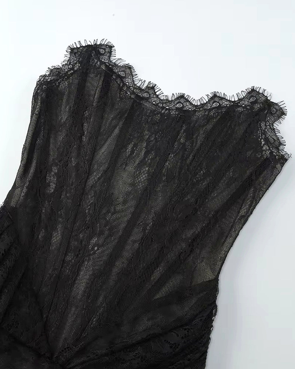 Strapless Lace Corset Feather Dress Black