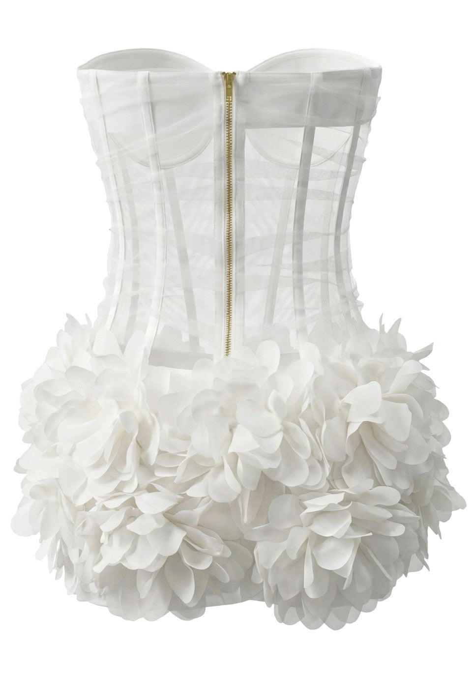 Strapless Petal Mesh Bustier Dress White HV2774