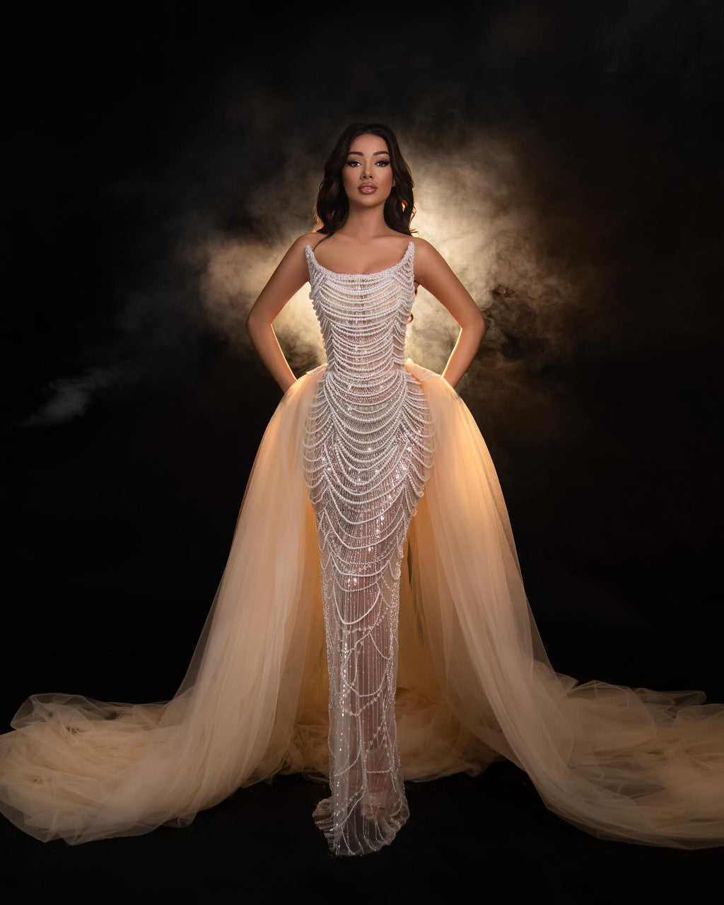 Strapless Pearl Sequin Maxi Dress Nude HV1796