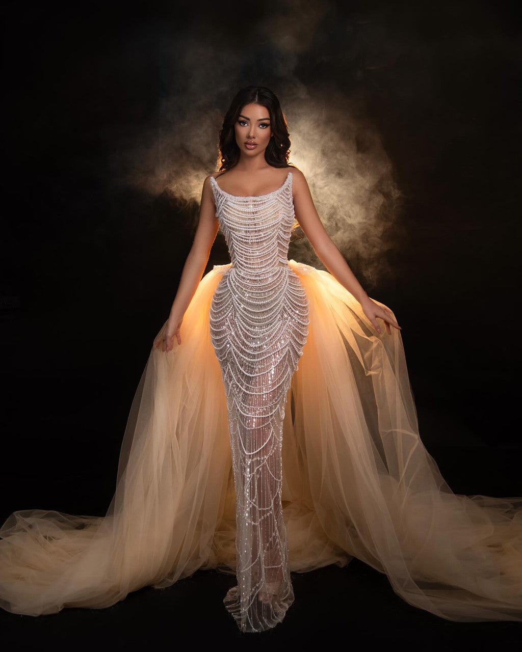 Strapless Pearl Sequin Maxi Dress Nude HV1796