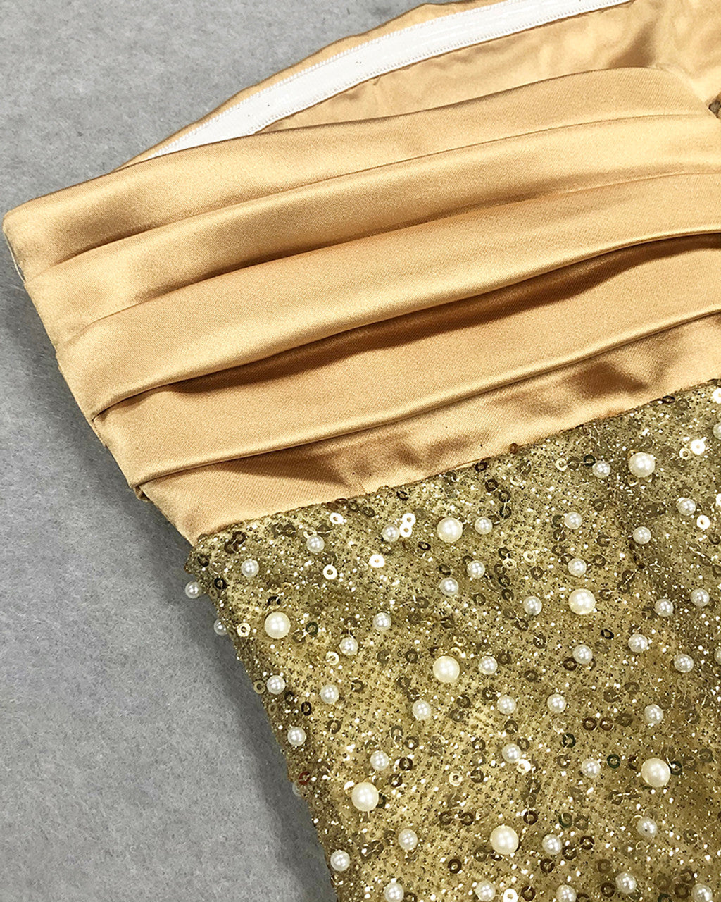 Strapless Pearl Sequin Maxi Dress Gold HV1519