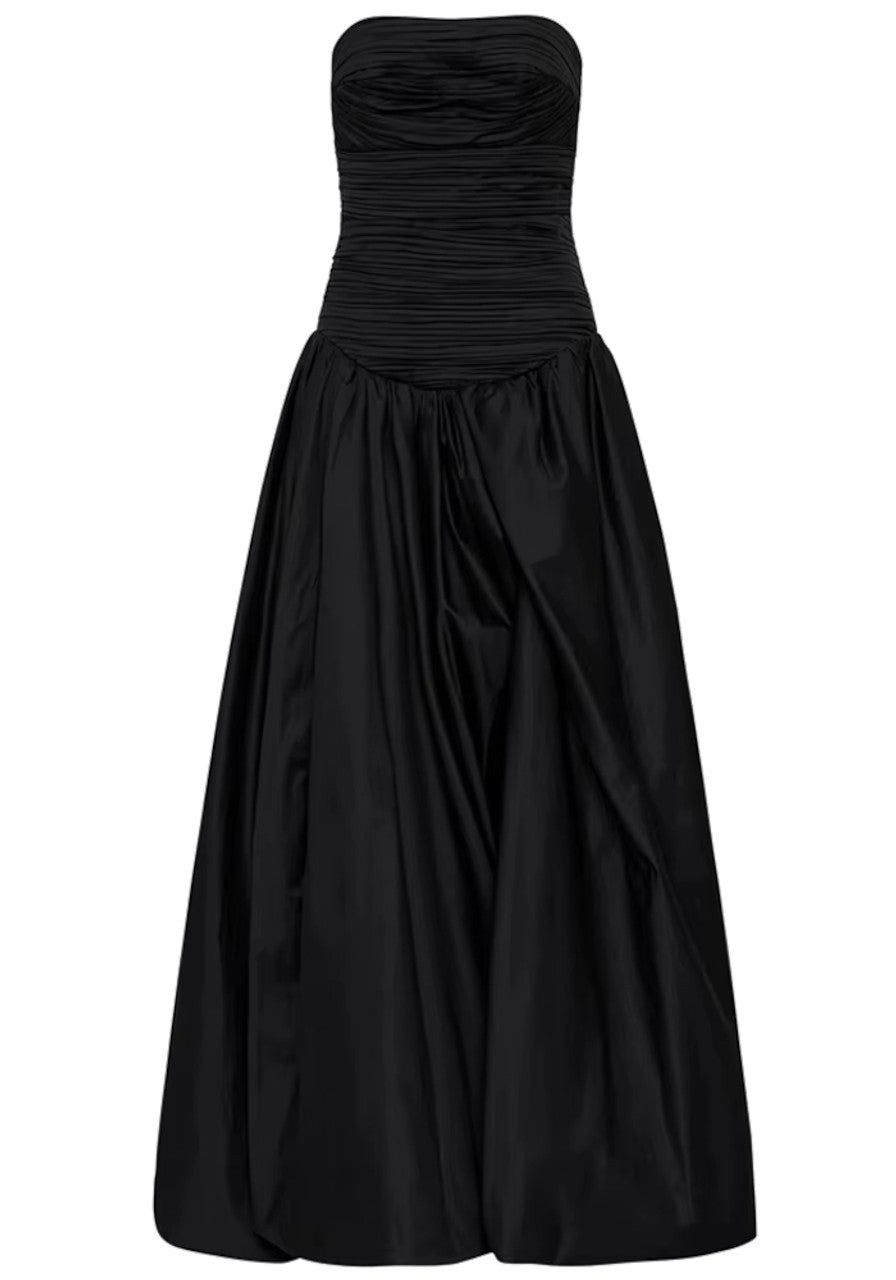 Strapless Ruched Puff Maxi Dress